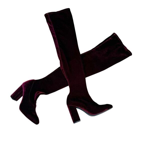 Zara velvet over the knee burgundy heeled boots EU 38 / US 7.5 - Picture 14 of 15